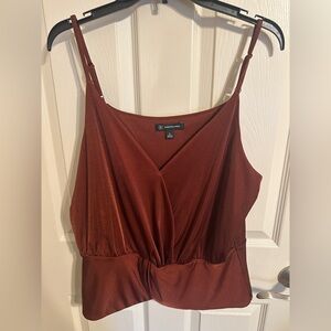 INC International Concepts V-Neck Spaghetti Strap Metallic Top, Burnt Orange, XL